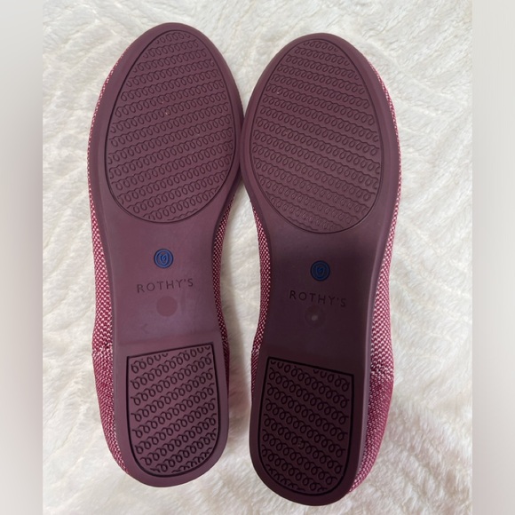 Rothy’s The Round Toe Flats Berry Red Knit Blue Trim Size 7.5 EUC Washable - Picture 5 of 9